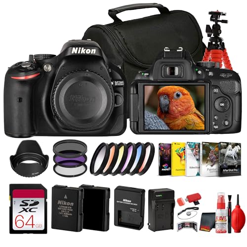 Nikon D5200 DSLR Camera Body 24.1MP DX APS-C Sensor, Vari-Angle Screen, Nikon F Mount (1501) + 52mm Filter Kit + Photo Software + 64GB Memory Card + Replacement EN-EL14 Battery + More (18pc Bundle)