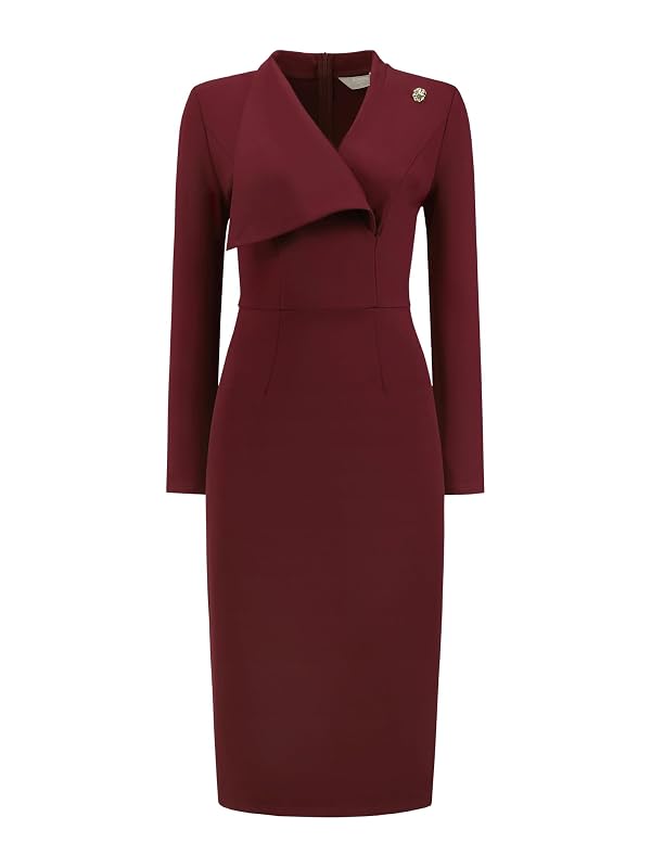 Hobemty Women's Lapel V Neck Long Sleeve Work Knee Length Pencil Dress by Hobemty - Used condition - US$40.41