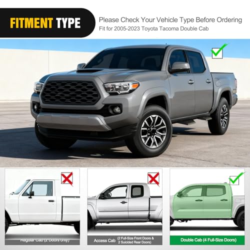 Image of Nilight Running Boards for 2005-2023 Toyota Tacoma Double Cab 4 Full-Size Doors 4 Inch Drop Side Steps Bolt-on Black Powder Coated