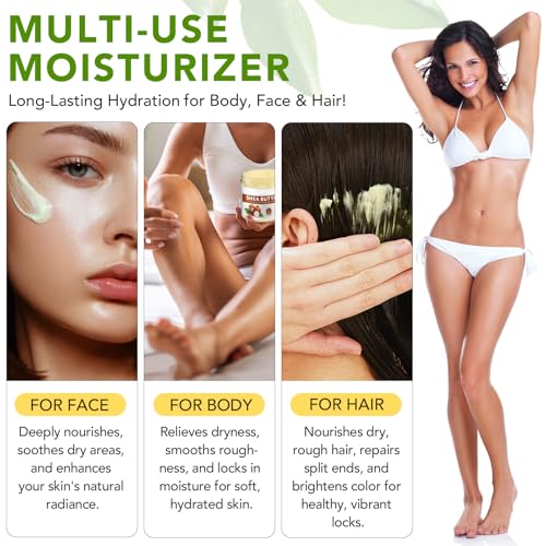 Sheabutter Bio, Feuchtigkeitsspendend, Nicht Fettend, Ihre Haut und Haare werden nie Wieder Trocken Sein, Sheabutter für Körper, Gesicht und Haare – 7,8 oz