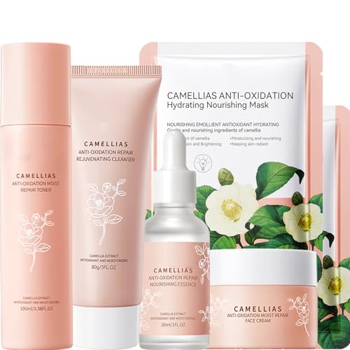 Skincare Gift Set For Teenage Girls, Camellia Extract Skin Care Sets & Kits With Cleanser-Serum-Toner-Cream-Facial Kit
