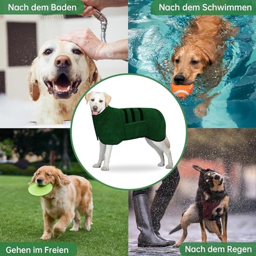 BASVII Hundebademantel aus Mikrofaser, Bademantel Hund Extra SaugfäHig und Schnell Trocknendes mit Klettverschluss und Verstellbarem Schrumpfband, für Große Mittel und Kleine Hunde