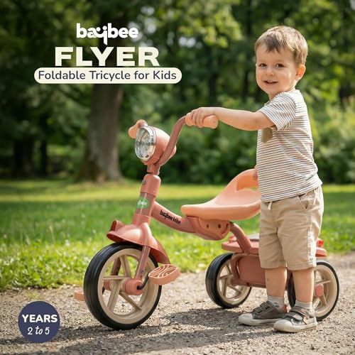 Image of Baybee Flyer Baby Tricycle for Kids | Baby Tricycle with LED Light, Music & Storage Baskets | Kid Cycle with Adjustable Seat & Handle | Foldable Cycle for Kids 2 to 5 Years Boys Girls (Pink)
