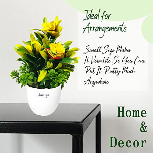 Image of Artificial Flower Plants for Home Decor - Set of 3 Mini Potted Plants (7 Inch) in White Pots | Yellow, Red & Blue Faux Flowers for Living Room, Office, Indoor Outdoor Decoration