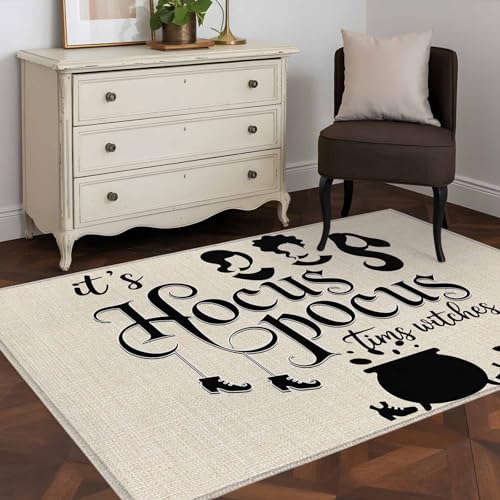 2.7'x5' Area Rugs, Happy Halloween Indoor Outdoor Area Rug for Living Room Bedroom, Vintage Women Hats Shoes Silhouette Washable Bathroom Rugs Kitchen Floor Carpet Mats Home Decor Aesthetic
