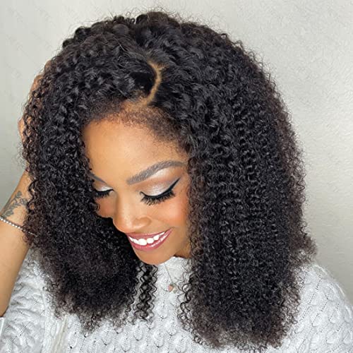 Unice 12A 4C Kinky Edges Hairline 13X4 Lace Front Wigs Human Hair Afro Kinky Curly Glueless Hd Transparent Lace Frontal Wig With Curly Baby Hair 180% Density 14 Inch #TOP3