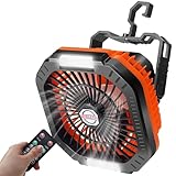 DUKUSEEK Camping Fan with LED Lantern & Remote, 25H Work Time Battery Operated Fan with Hang Hook for Tent, Portable Ceiling Tent Fan with Remote for RV Outages Emergency Desk Bedroom