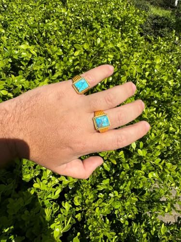 Southwest Drip Ring – 14k Gold Vermeil over 925 Silver – Genuine Blue Turquoise Stone | Handmade Southwestern Style Men's Ring4