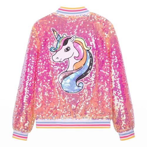 Image of WELAKEN Unicorn Sequin Jacket for Girls Kids Toddler Sparkle Zipper Bomber Jacket with Pockets