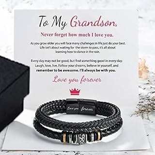 TTXS to My Grandson Braided Leather Bracelet I Will Always Be with You,Personalized Double Row Magnetic Closure Inspirational Bracelets,Graduation/Birthday Gift for Grandson from Grandma and Grandpa