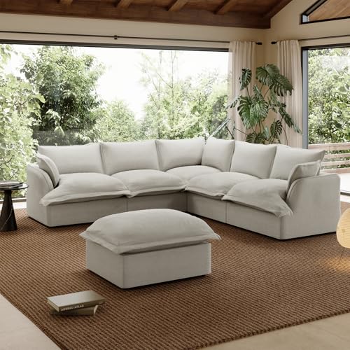 Linen Blend Cloud Couch Sectional for Living Room, Comfy Down