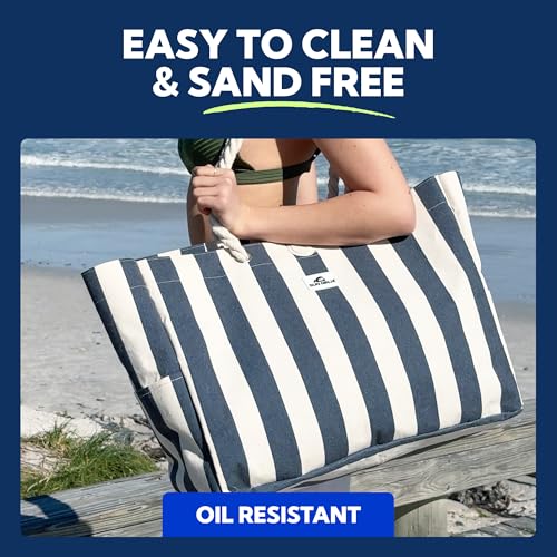 Image of SUN NINJA Canvas Beach Tote Bag with 3 Pockets and a Wooden Closure Toggle