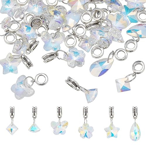 PH PandaHall 6 Style Crystal Glass Charms Pendants, 30pcs Faceted Butterfly Star Crystal Dangle...