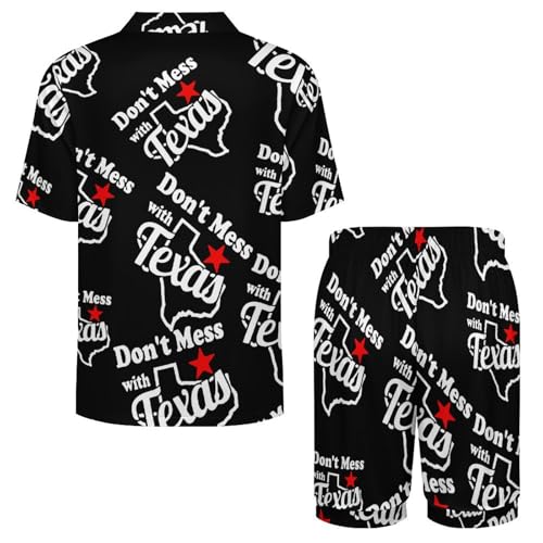 Don't Mess With Texas Short Sleeve Pajama Set for Men Button Down Pjs Loungewear Top Shorts3