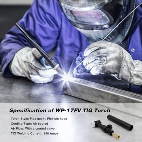 Image of WP-17FV TIG Welding Torch 17FV Flex Head Body with Gas Valve Air Cooled 150 Amps