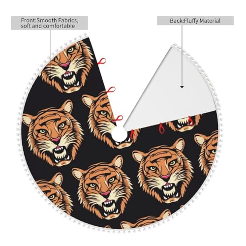Jupe de sapin de Noël 122 cm tête de tigre rustique à pompons - 4