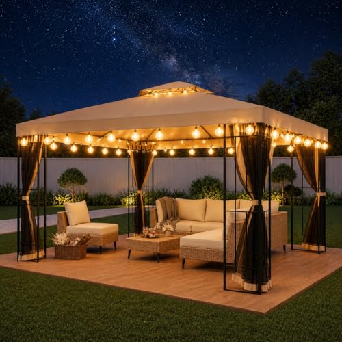LAUSAINT HOME 10' x 10' Outdoor Patio Gazebo with 50FT
