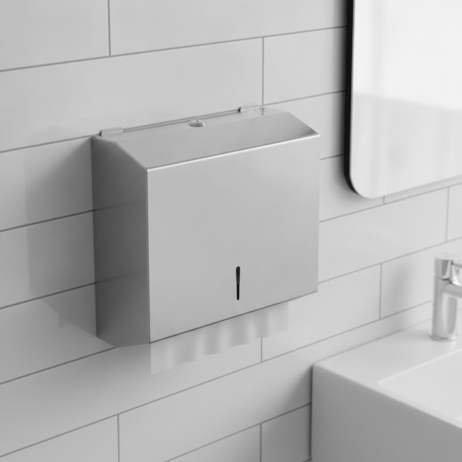 predolo Dispensador Pared Acero Inoxidable Fácil Instalar Portarrollos con Tapa Abatible Ahorra Espacio para Baños Públicos, Restaurans, Escuelas, Plata Brillante
