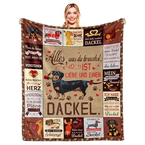 YESTUTI Dackel Geschenke, Dackel Geschenke für Dackel-Liebhaber, Dackel Geschenke für Frauen Männer, Dackel Deko, Dackel-Liebhaber Geschenke, Dackel Mama/Papa Geschenk, Dackel Kuscheldecke 150x130CM