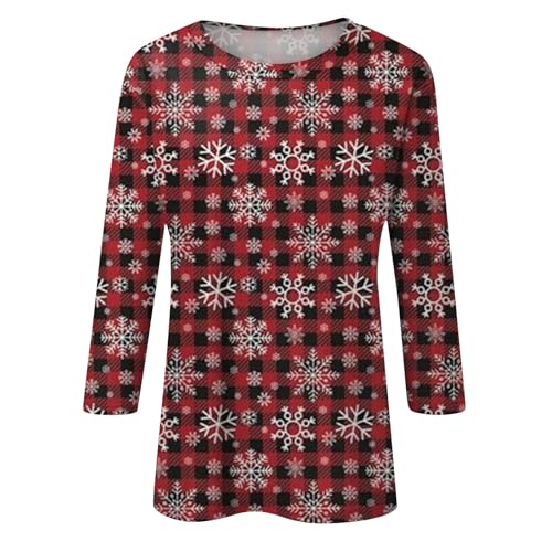 Christmas Shirts for Women Trendy Cute 3/4 Length Sleeve Round Neck Tops Loose Fit Pullover Blouses3