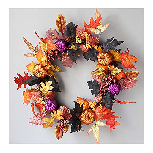 Couronne d'automne et Halloween YZCIS avec feuilles d'érable pour porte