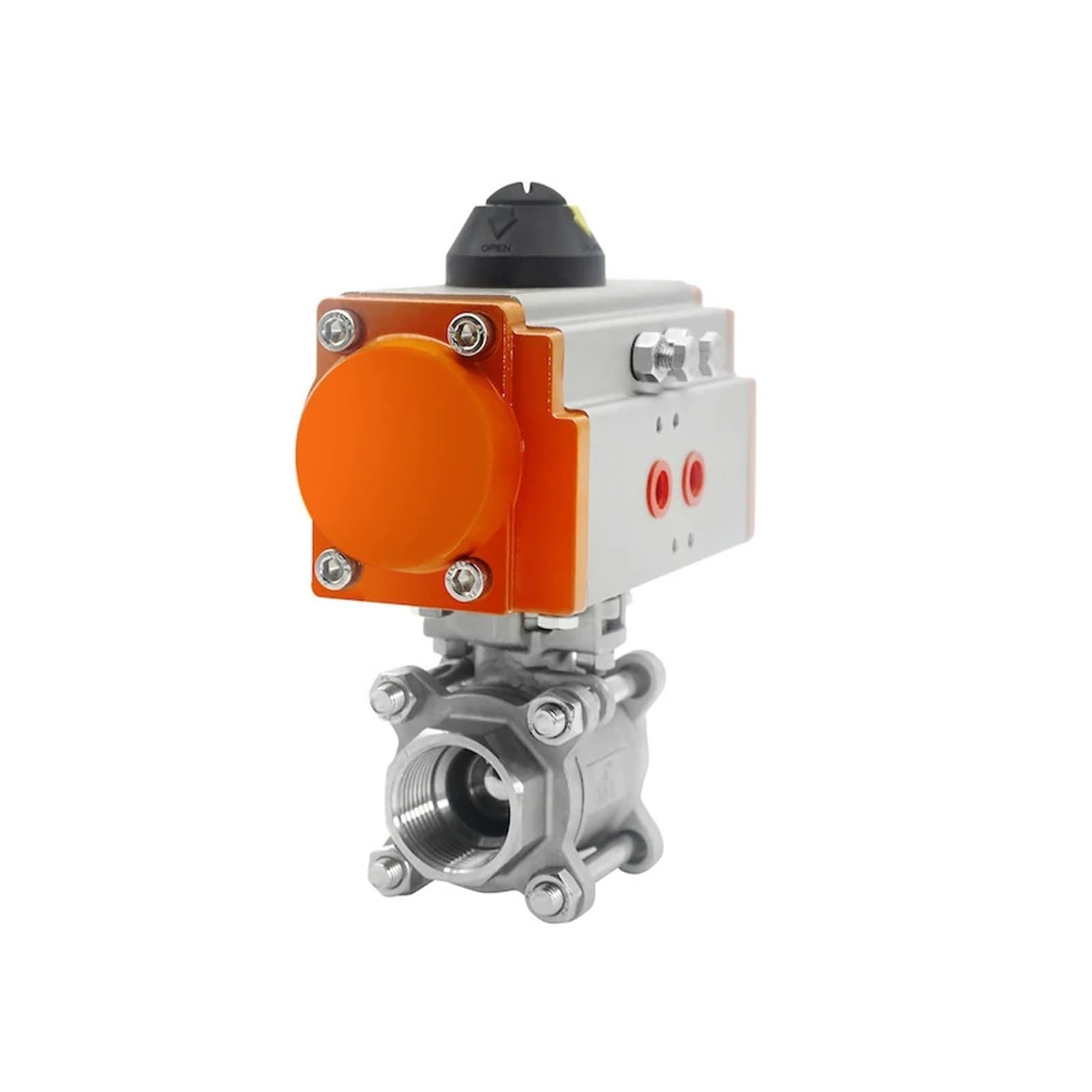 DN20 Three Piece High Platform Pneumatic Ball Valve Stainless Steel 304 Double Acting Cylinder