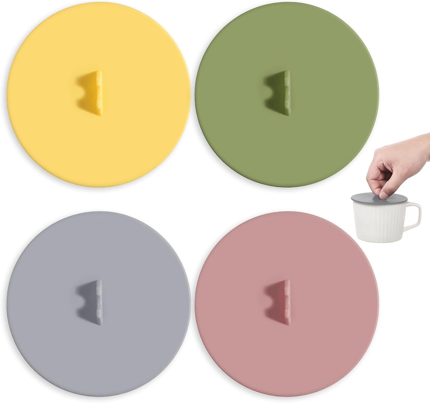 4PCS Silicone Cup Covers, Universal Reusable Coffee Cup Lid, Dust-Proof Airtight Seal Drink Cups Lids for Mugs Tea Coffee Cups White & Green & Gray &Brown