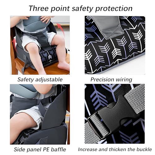 Miniatura 3 de Chsg Alzador Silla Para Niños Comer, Asiento Elevador Portátil Para Mesa De Comedor, Fácil De Limpiar Y Ajustable, 6 Meses - 4 Años Silla Para Comer Bebe, Para Familias, Restaurantes, Viajes Negro