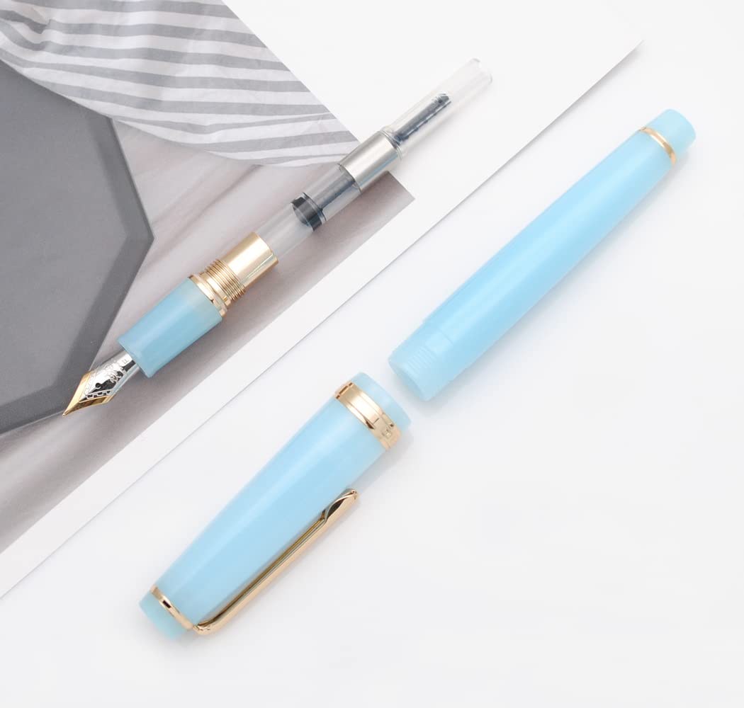 JINHAO 82 Celluloid Fountain Pen Acrylic Ink Pen with Ink Converter (Fine Nib, Gold Clip-Transparent Sky Blue) - Image 4