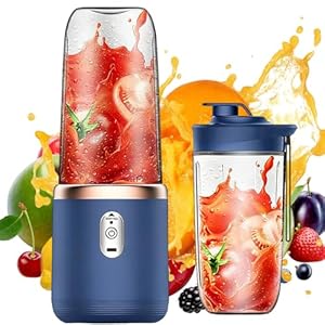 FENYW Tragbarer Mixer Smoothie Maker To Go,400ml Smoothie Maker mit Reise-Deckel und Ersatzbecher,USB-Laden Portable Blender mit 6 Rostfreien Klingen,Kleiner Mixer für Küche,Fitnessstudio,Büro(Blau)