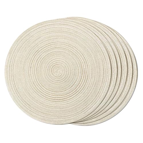 FunWheat Round Braided Placemats Set of 6 Easy Clean Place