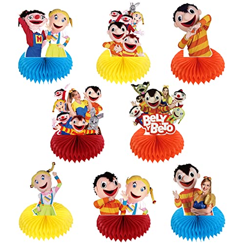 Beto y Bely Party Decorations Honeycomb Centerpiece, 8 Pieces Music Beto y Bely 3D Double Side Cake Toppers Table Centerpieces, Music Beto y Bely Photo Backdrop for Kids Birthday Party Decorations