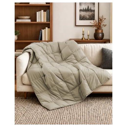 Natural Goose Down Throw Blanket for Couch,Bed Comforter,Sofa Blanket Throw,Outdoor Blanket,Lightweight Down Comforter with Peach Skin Fabric,Reversible Lap Down Blanket Gifts,50"X70",Beige Blanket