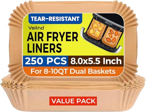 Image of 250Pcs 8x5.5 Inch Air Fryer Liners Disposable for Dual Basket, Rectangular