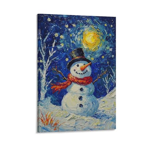 絵画 雪だるま夜空星月木々 アートパネル ポスター インテリア モダン 風景画 装飾画 玄関 壁掛け キャンバス 飾り絵 シリーズ アートボード 部屋飾り 壁飾り 壁の絵 ソファの背景絵画 木枠付きの完成品 60x90cm