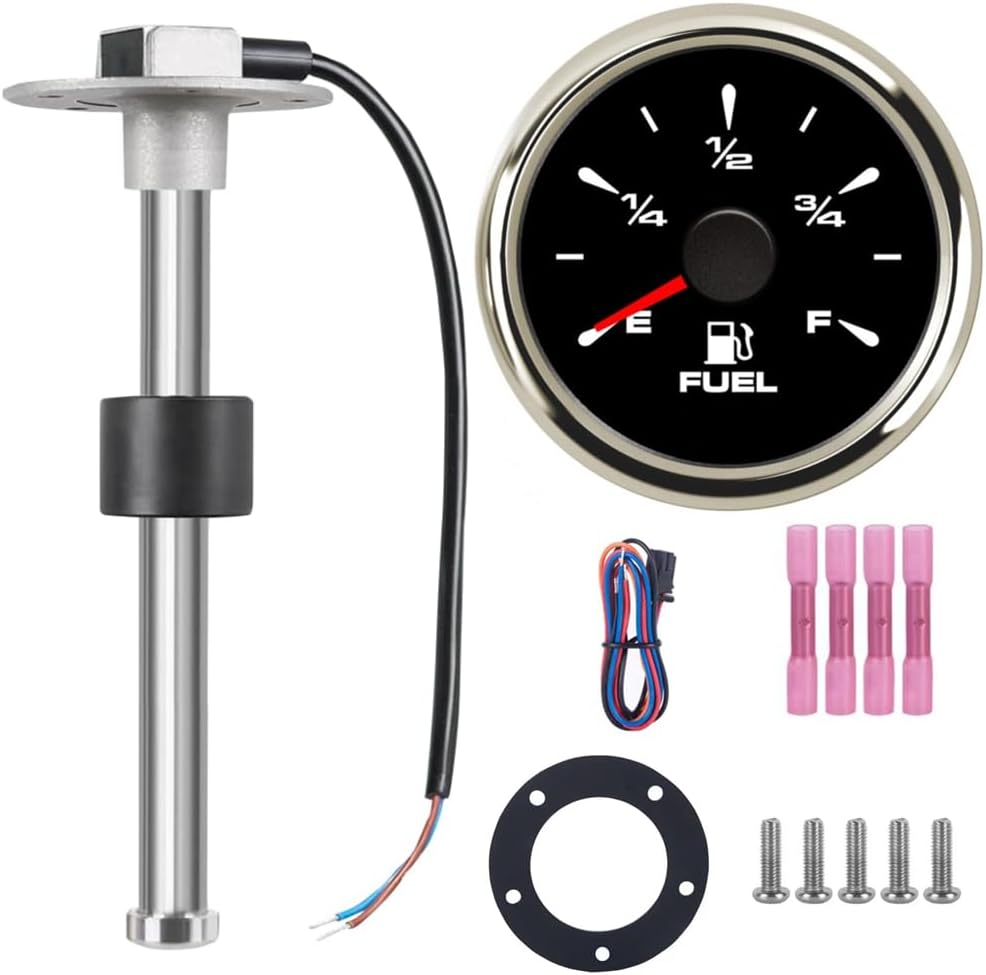 9"(230mm) Fuel Sending Unit and Gauge Kit Stainless Steel RV Tank Sensor Boat Fuel Sender Gas Sending Unit Marine Fuel Gauge Gas Tank Sending Unit Replacement Water Level Sensor 240-33ohm