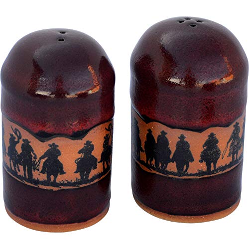 ALWAYS AZUL POTTERY 4 Inch Tall Cowboy Roundup Salt and Pepper Shakers in Real Red Glaze - Handcrafted Stoneware Seasoning Dispenser - Glazed Pottery Design - Great for Dining Table, Kitchen & More