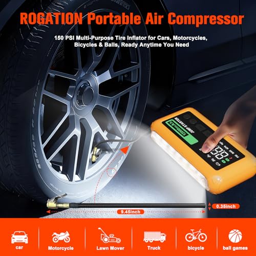 Image of Jump Starter with 150PSI Air Compressor, 2000A Peak 12V Booster, 10000mAh Portable Car Battery Jump Starter, Up to 10L Gas /8L Diesel Engines, 33W Bidirectional fast Charging Power Bank-Orange