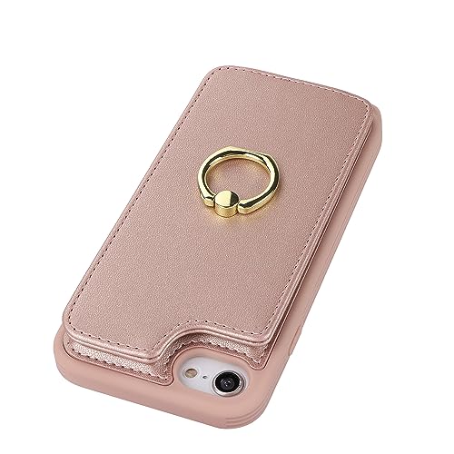 Image of for iPhone 7 /8 /SE 2020 /SE 2022 Case with Card Holder and Strap for Women,Crossbody Lanyard,Kickstand Ring Stand,Snap Clasp,Phone Wallet Cases 4.7 inch(Rose Gold)