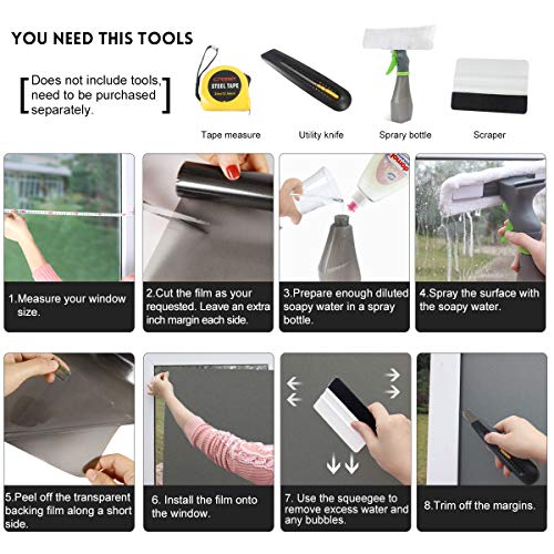 Kespen Frosted Window Privacy Film Heat Control Uv Sun Blocking Glass Stickers Static Cling Non Adhesive Door Coverings Decals For Bathroom Home Office, Gray, 35.4 Inch X 8.2 Feet #TOP7