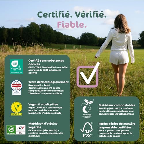 Naty Serviettes hygiéniques Normal sans ailettes | Voile supérieur 100% en coton bio certifié| Sûres pour la peau | Sans parfum ni plastique conventionnel | Protections absorbantes | 14 serviettes - vue 8