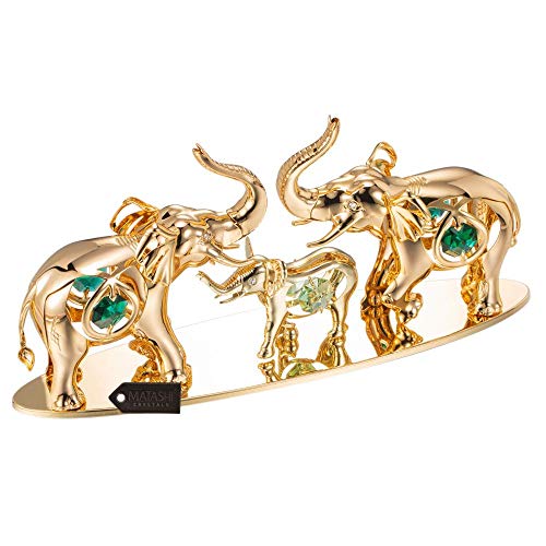 Matashi 24K Gold Plated Elephants Ornament With Crystal Tabletop Home Decor Office Desk Showpiece - Gift For Mother's Day Wedding Anniversary Christmas Birthday Housewarming Present #TOP3