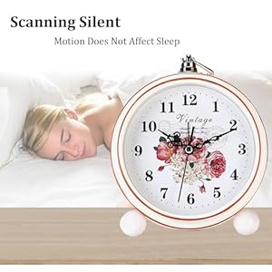 Vintage Alarm Clock 525 Silent Non Ticking Retro Analog Clock Battery Operated Small Desk Clock for BedroomLiving RoomOfficeShelf Decor Peony