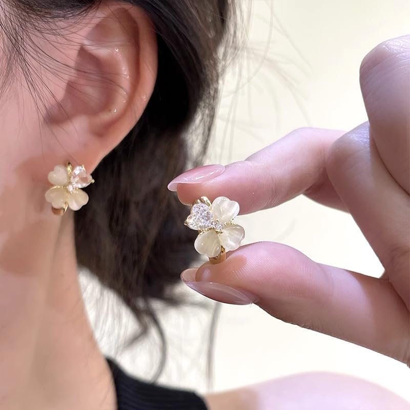 超闪猫眼石四叶草爱心耳环女时尚轻奢简约小众高级925纯银针耳饰2