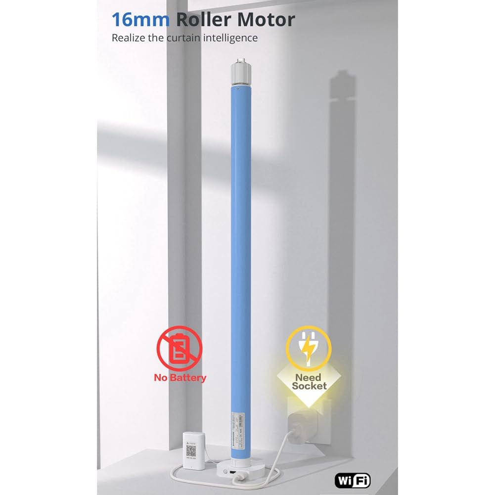 Motor Enchufable para Persianas Enrollables Inteligentes con WiFi para Cortinas Tubulares de 17 mm, 20 mm, 25 mm y 28 mm, con Enchufe Europeo y R1