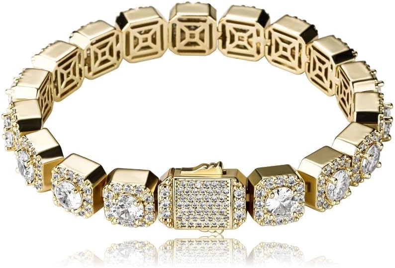 18K White Gold Moissanite Baguette Tennis Bracelet，10mm Geometric Design，8 Inch Fashion Jewelry Gift for All