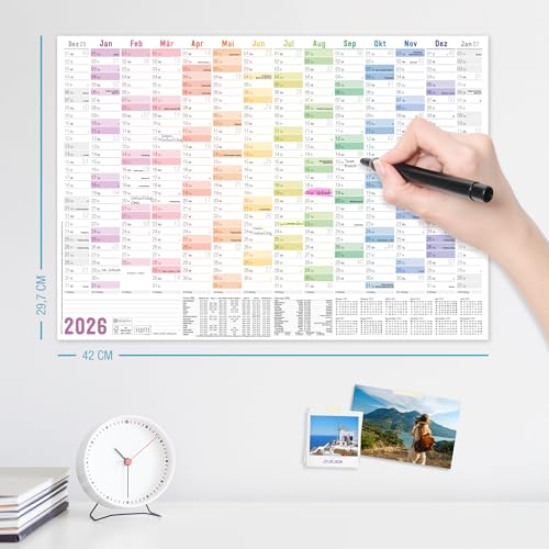 Häfft® Wandkalender 2026 A3 gefalzt (42 x 29,7 cm) Rainbow Wandplaner mit Ferien-Übersicht und Feiertagen + gratis A4-Kalender - nachhaltig & klimafreundlich
