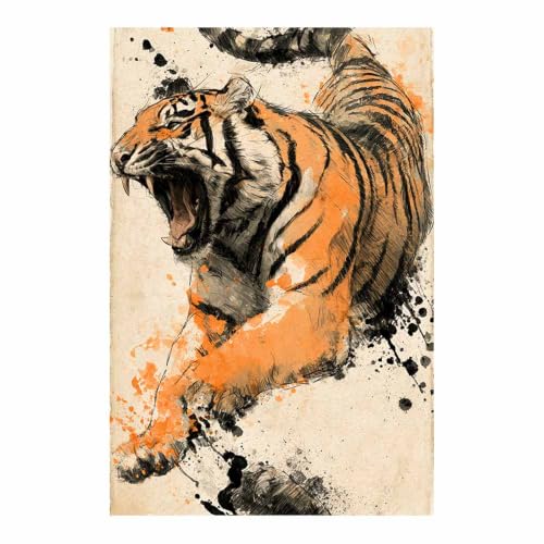 Toile de tigre d'encre multicolore pour décorer une salle de jeux ou un salon moderne