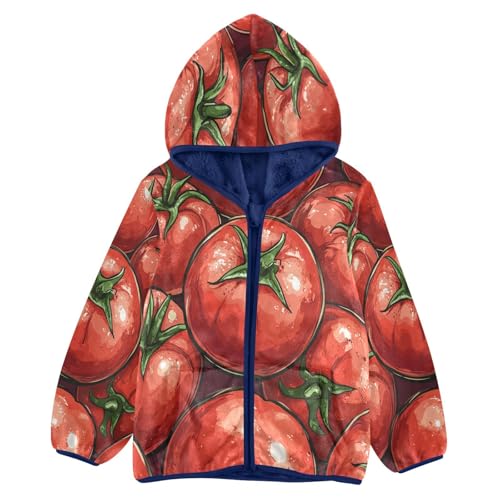 Tomato Pattern Print Toddler Fleece Jacket Girl Boys Hooded Fleece Jacket Coat Warm Outwear Zip-up 3-10T