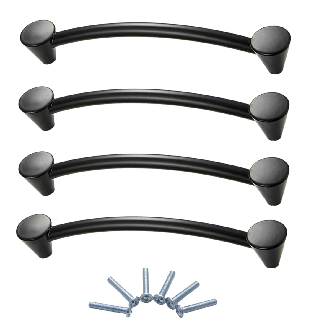 NLQCSXWEP Zinc Alloy Cabinet Bow Handle, Zinc Alloy Cabinet and Drawer Handles Matte Black Multiple Sizes 4-Pack(4203-128mm)